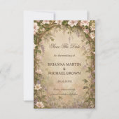 Romantischer Vintage-Blumenbogen Save The Date (Vorderseite)