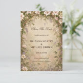 Romantischer Vintage-Blumenbogen Save The Date (Stehend Vorderseite)