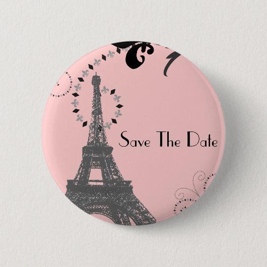 Romantischer Vintage-Eiffelturm Paris Hochzeit Button (Vorderseite)