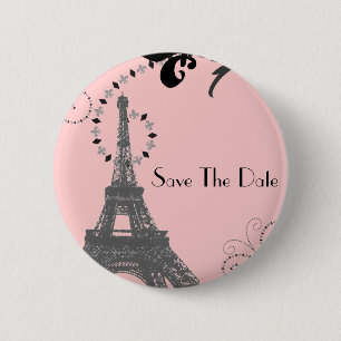 Romantischer Vintage-Eiffelturm Paris Hochzeit Button