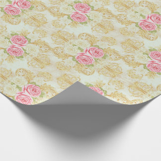 Romantischer Vintage-Rosen- und Gold-Damaskus Geschenkpapier