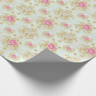 Romantischer Vintage-Rosen- und Gold-Damaskus Geschenkpapier