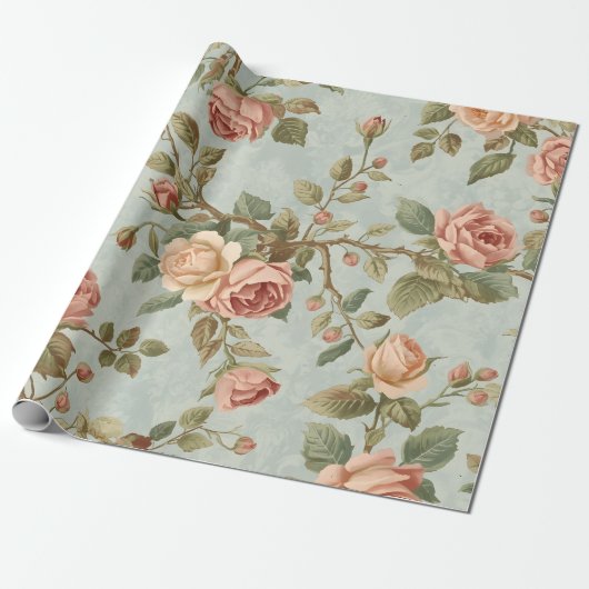 Romantischer Vintage-Rosengarten Geschenkpapier (Ungerollt)
