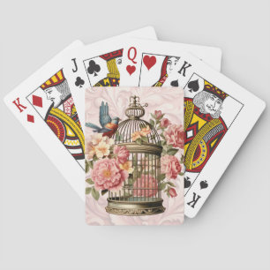 Romantischer Vintage-Wasserfarben-Blumen-Vogelkäfi Spielkarten