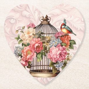Romantischer Vintage-Wasserfarben-Blumen-Vogelkäfi Untersetzer