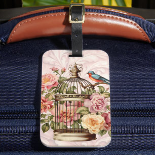 Romantischer Vintage-Wasserfarben-Floral-Vogelkäfi Gepäckanhänger