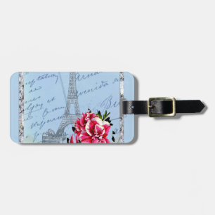 Romantischer Vintager Eiffel Turm u. Rose Paris Gepäckanhänger
