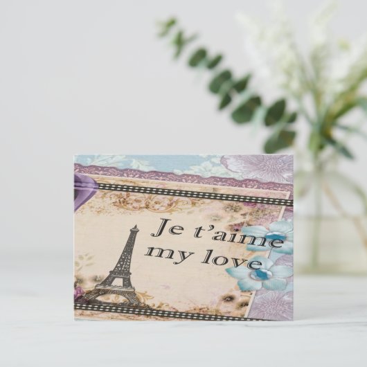 Romantischer Vintager Eiffelturm Postkarte (Stehend Vorderseite)