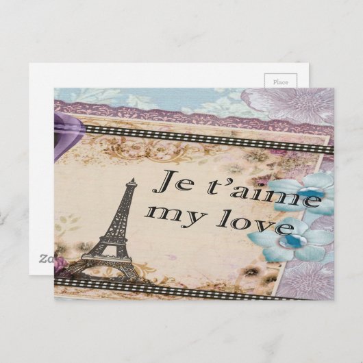Romantischer Vintager Eiffelturm Postkarte (Vorne/Hinten)