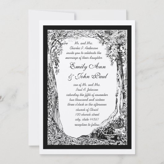 Romantischer Vintager Waldbaumgarten Einladung (Vorderseite)