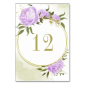 Romantischer violetter Blumenstrauß, goldener Kran Tischnummer (Rückseite)