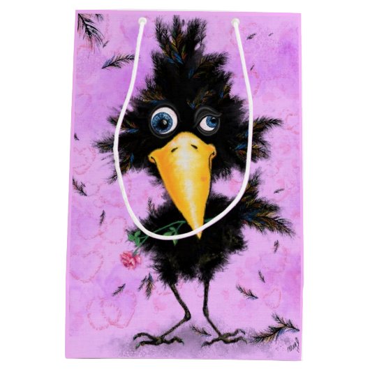 Romantischer Vogel mit Rosen Funny Gift Bags Mittlere Geschenktüte (Rückseite)