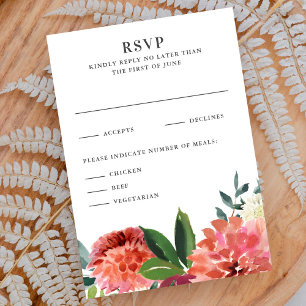 Romantischer Wasserfarben-Blumenstrauß Hochzeitsan RSVP Karte