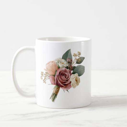 Romantischer Wasserfarben-Brautstrauß Kaffeetasse (Links)
