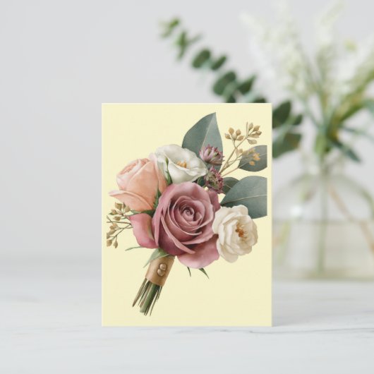 Romantischer Wasserfarben-Brautstrauß Postkarte (Stehend Vorderseite)