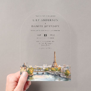 Romantischer Wasserfarben Paris Frankreich Hochzei Acryleinladungen
