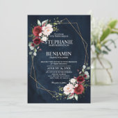 Romantischer Wasserfarbenburgund mit geometrischer Einladung (Stehend Vorderseite)