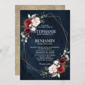 Romantischer Wasserfarbenburgund mit geometrischer Einladung (Vorne/Hinten)