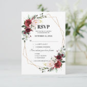 Romantischer Wasserfarbenburgund mit geometrischer RSVP Karte (Stehend Vorderseite)