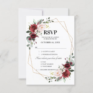 Romantischer Wasserfarbenburgund mit geometrischer RSVP Karte