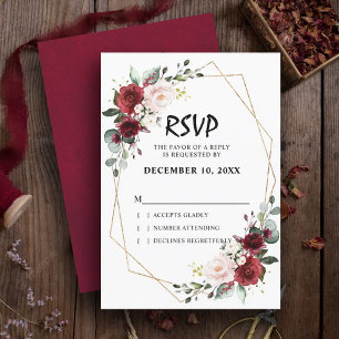 Romantischer Wasserfarbenburgund mit geometrischer RSVP Karte