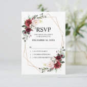 Romantischer Wasserfarbenburgund mit geometrischer RSVP Karte (Stehend Vorderseite)
