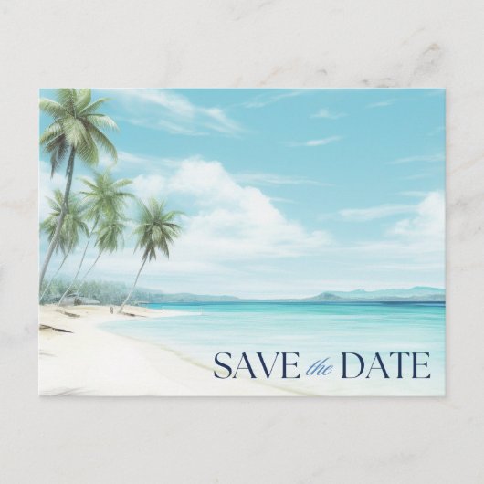 Romantischer Wasserfarbenstrand Hochzeit Save the Ankündigungspostkarte (Vorderseite)