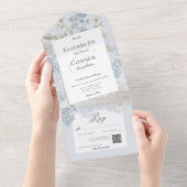 Romantischer Weichblauer & Weißer Garten - QR-Code All In One Einladung (Abreißen)