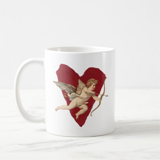Romantischer Weinroter Herzengel Bogen und Pfeil L Kaffeetasse (Links)