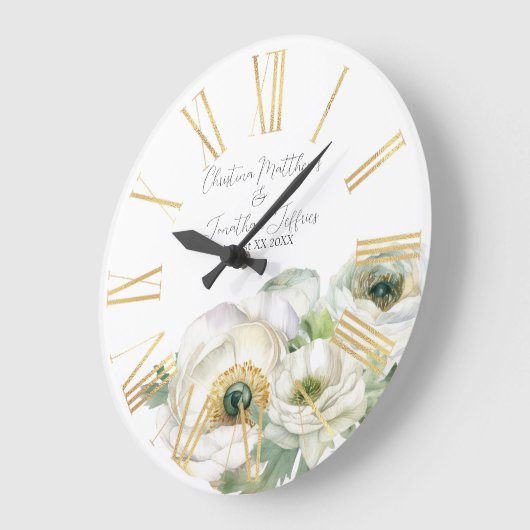 Romantischer Weißer Ranunculus Große Wanduhr (Winkel)
