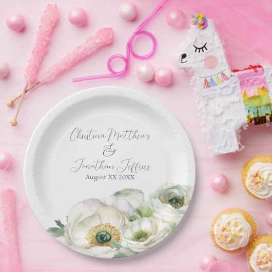 Romantischer Weißer Ranunculus Pappteller (Party)