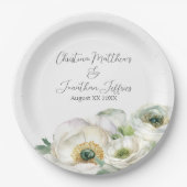 Romantischer Weißer Ranunculus Pappteller (Vorderseite)