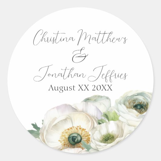 Romantischer Weißer Ranunculus Runder Aufkleber (Vorderseite)