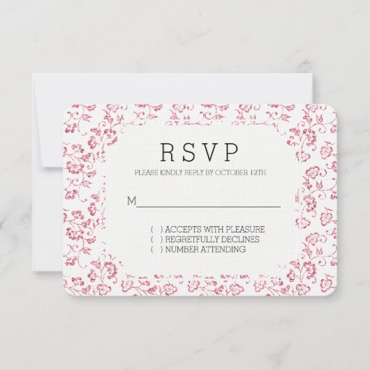 Romantischer Weißrosa Glitzer Bloral Wedding RSVP (Vorderseite)