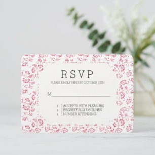 Romantischer Weißrosa Glitzer Bloral Wedding RSVP Karte