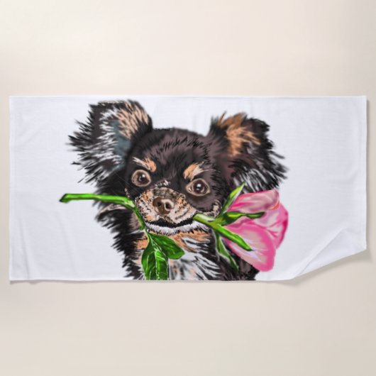 Romantischer Welpe mit Rosen Beach Towel Funny Strandtuch (Vorderseite)