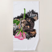 Romantischer Welpe mit Rosen Beach Towel Funny Strandtuch (Vorderseite)