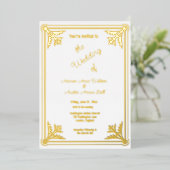 Romantischer White and Gold Foil Rahmen Folieneinladung (Stehend vorne)