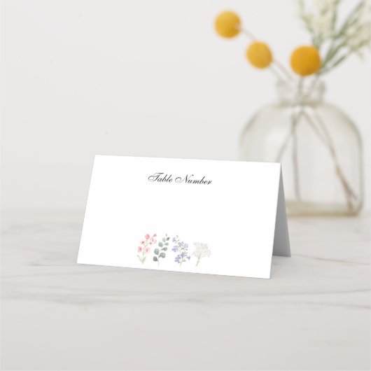 Romantischer Wildblumen-Botanischer Hochzeitsempfa Platzkarte (Vorderseite)