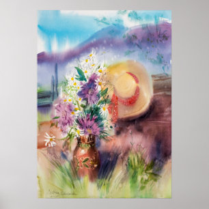 Romantischer Wildblumen-Wasserfarben-Carpathen-Str Poster