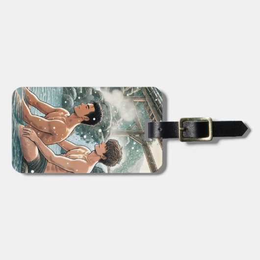 Romantischer Winter onsen Gepäckanhänger (Vorderseite horizontal)