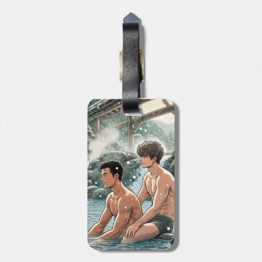 Romantischer Winter onsen Gepäckanhänger (Rückseite vertikal)