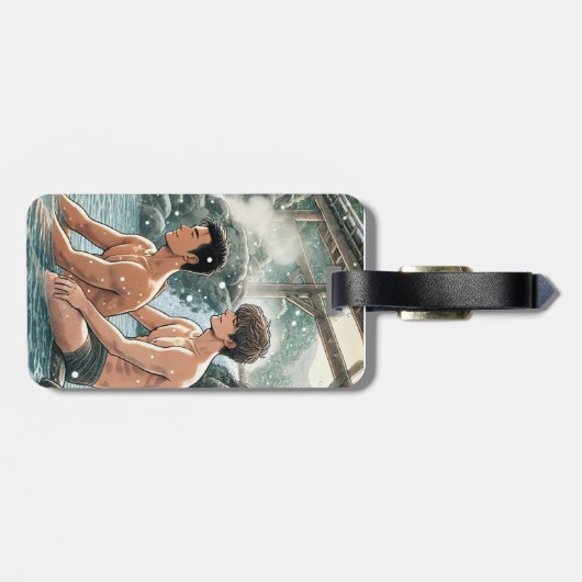 Romantischer Winter onsen Gepäckanhänger (Rückseite horizontal)