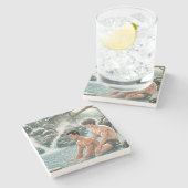 Romantischer Winter onsen Steinuntersetzer (Seitenansicht)