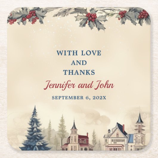 Romantischer Winter Wedding Square Paper Untersetz Rechteckiger Pappuntersetzer (Vorderseite)