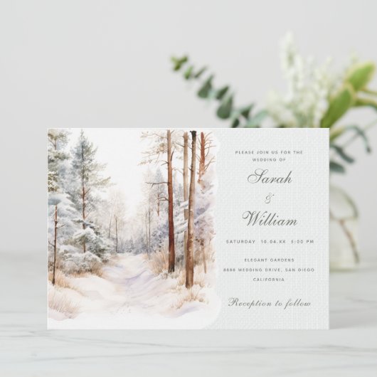Romantischer Winterwald Einladung zur Hochzeit (Stehend Vorderseite)