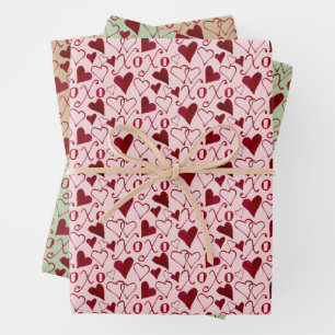 Romantischer XXOO-Kalligrafie Herz Valentinstag Geschenkpapier Set