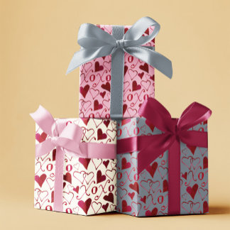 Romantischer XXOO-Kalligrafie Herz Valentinstag Geschenkpapier Set