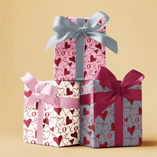 Romantischer XXOO-Kalligrafie Herz Valentinstag Geschenkpapier Set