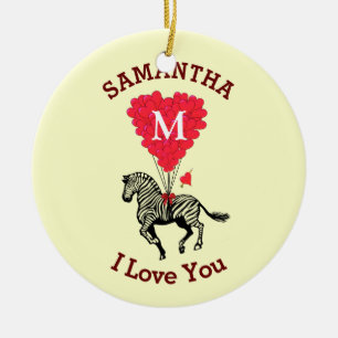 Romantischer Zebra und rotes Herz personalisiert Keramik Ornament